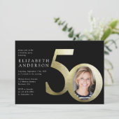 Invitation Black Gold Photo 50e anniversaire (Debout devant)