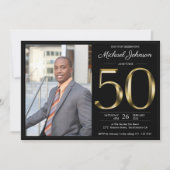 Invitation Black Gold Photo 50th Birthday Party (Devant)
