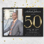 Invitation Black Gold Photo 50th Birthday Party<br><div class="desc">Black Gold Photo 50th Birthday Party Invitation. Invitation d'anniversaire simple mais classe avec le jalon de l'année de naissance dans l'effet texte or solide! Il s'agit d'un modèle modifiable qui pourrait être utilisé pour les hommes et les femmes. Contactez-moi si vous avez des questions, je ferai de mon mieux pour...</div>