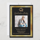 Invitation Black Gold photo Graduation Party (Devant)