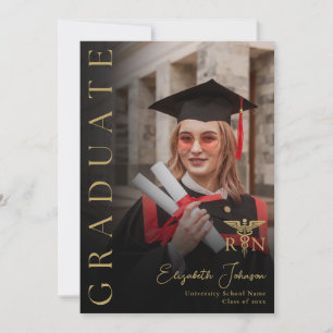 Invitation Black Gold Photo RN Nurse Graduation Party