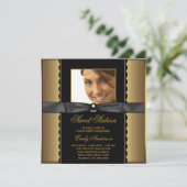 Invitation Black Gold Photo Sweet 16 Party (Debout devant)