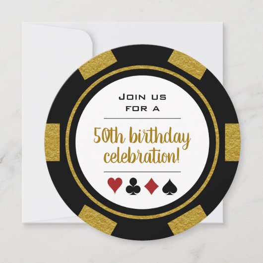 Invitation Black Gold Poker Chip Casino Anniversaire (Devant)