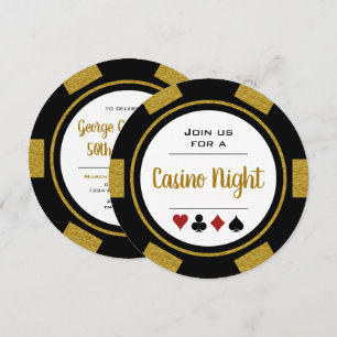 Invitation Black Gold Poker Chip Casino Nuit Anniversaire