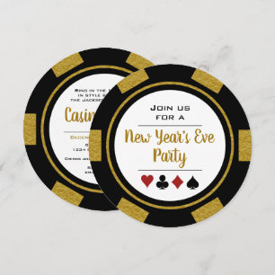 Invitation Black Gold Poker Chip Casino Nuit du Nouvel An