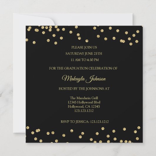 Invitation Black & Gold Polkadot Classe de Parties scintillan (Dos)