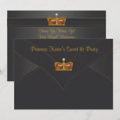 Invitation Black Gold Princess Crown Sweet 16 Party (Devant / Derrière)
