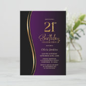 Invitation Black Gold Purple 21e fête d'anniversaire (Debout devant)