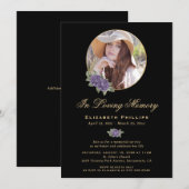 Invitation Black Gold Purple Florale Service photo (Devant / Derrière)