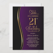 Invitation Black Gold Purple Surprise 21e anniversaire (Devant)