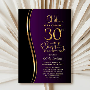 Invitation Black Gold Purple Surprise 30e anniversaire