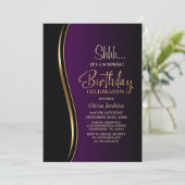 Invitation Black Gold Purple Surprise fête d'anniversaire (Debout devant)