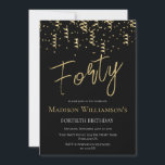 Invitation Black & Gold Quarty Minimal 40e fête d'anniversair<br><div class="desc">Black & Gold Quarty Minimal 40th Birthday Party. Des articles de papeterie et des articles de fête correspondants sont disponibles dans l'instance</div>