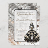 Invitation Black & Gold Quinceañera (Devant / Derrière)