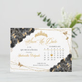 Invitation Black & Gold Quinceañera Enregistrer la date (Debout devant)