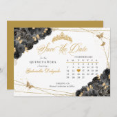 Invitation Black & Gold Quinceañera Enregistrer la date (Devant / Derrière)