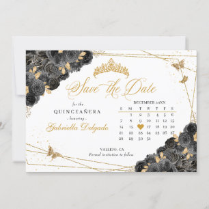 Invitation Black & Gold Quinceañera Enregistrer la date