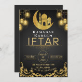 Invitation Black & Gold Ramadan Iftar Party (Devant / Derrière)