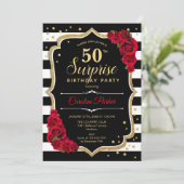 Invitation Black Gold Red Photo Surprise 50e anniversaire (Debout devant)