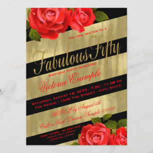 Invitation Black Gold Red Rose 50e anniversaire
