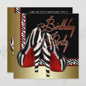Invitation Black Gold Red Zebra High Heures Anniversaire (Devant / Derrière)