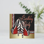 Invitation Black Gold Red Zebra High Heures Anniversaire (Debout devant)