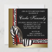Invitation Black Gold Red Zebra High Heures Anniversaire (Dos)