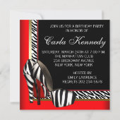 Invitation Black Gold Red Zebra High Heures Anniversaire (Dos)