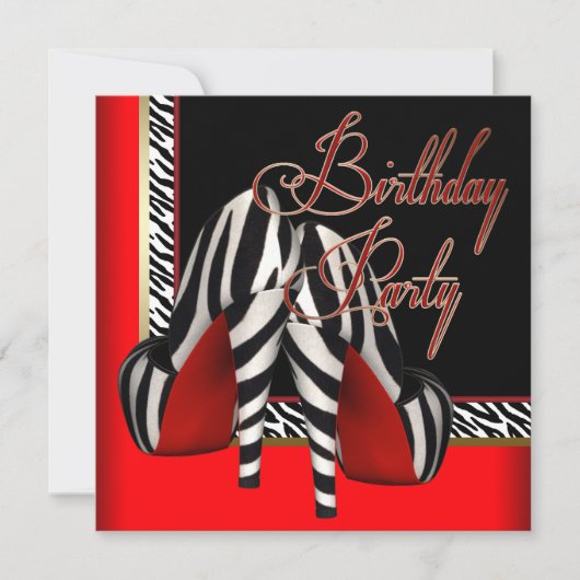 Invitation Black Gold Red Zebra High Heures Anniversaire (Devant)