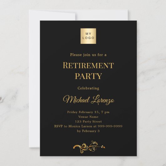 Invitation Black gold retirement party business logo (Devant)