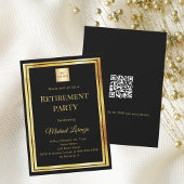Invitation Black gold retirement party QR code business logo
