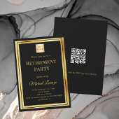 Invitation Black gold retirement party QR code business logo