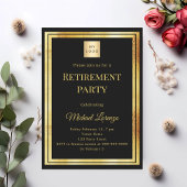 Invitation Black gold retirement party QR code business logo