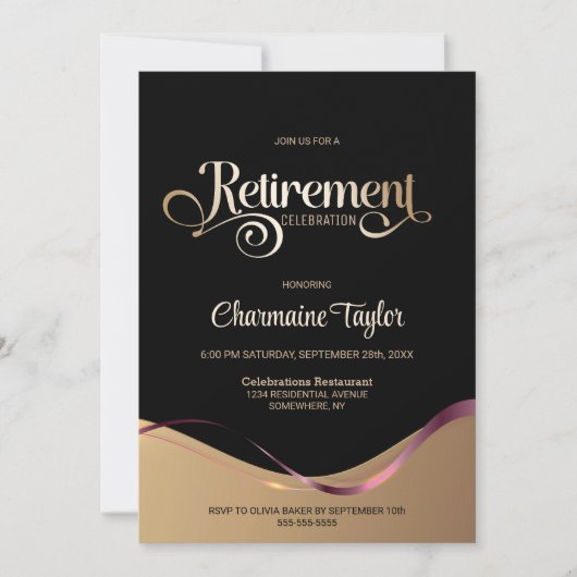 Invitation Black Gold Retraite Party (Devant)