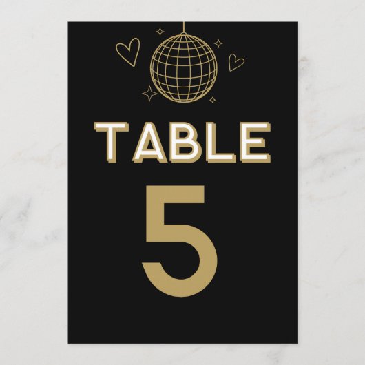 Invitation Black Gold Retro Disco Super Grand Nombre de Table (Devant)