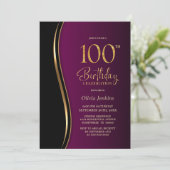 Invitation Black Gold Rose 100e fête d'anniversaire (Debout devant)