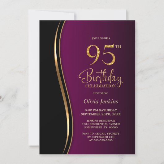 Invitation Black Gold Rose 95e fête d'anniversaire (Devant)