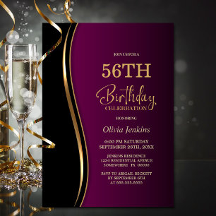 Invitation Black Gold Rose fête d'anniversaire