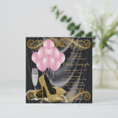 Invitation Black Gold rose fête d'anniversaire Hollywood Glam (Debout devant)