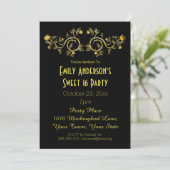 Invitation Black Gold Rose Glamor Thème Sweet 16 Anniversaire (Debout devant)