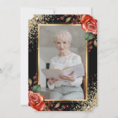 Invitation Black Gold Rose Photo Célébration de la vie (Dos)