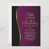 Invitation Black Gold Rose Surprise fête d'anniversaire (Devant)