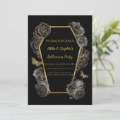 Invitation Black & Gold Roses café Adulte Halloween Party (Debout devant)