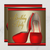 Invitation Black Gold Rouge talon haute chaussures fête d'ann (Devant / Derrière)