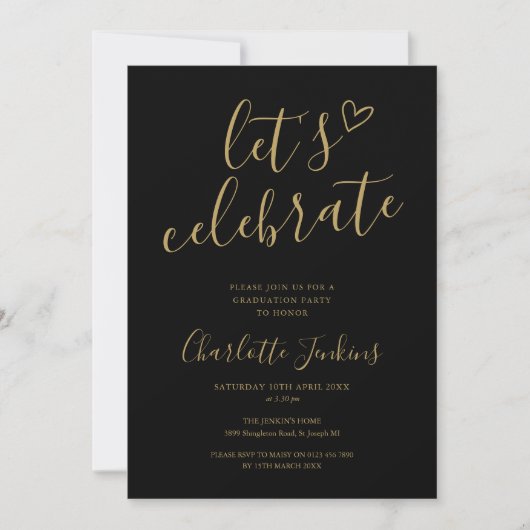 Invitation Black Gold Script Celebrate Photo Graduation Party (Devant)