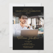 Invitation Black Gold Script Graduate Photo Party (Dos)