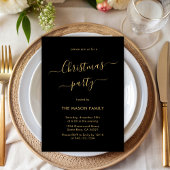 Invitation Black Gold Script Simple Fête de Noël