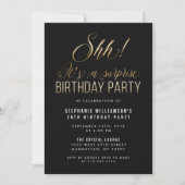 Invitation Black & Gold Shh ! C'est une fête d'anniversaire s (Devant)