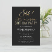 Invitation Black & Gold Shh ! C'est une fête d'anniversaire s (Debout devant)