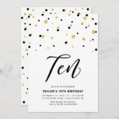 Invitation Black & Gold Simple 10ème Ado Anniversaire fêtes I (Devant / Derrière)